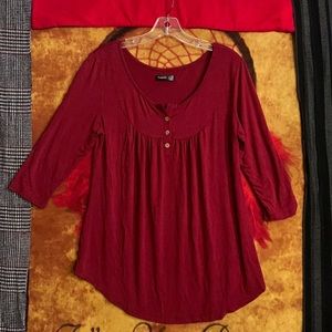 THANTH-women’s burgundy 3/4 sleeve triple button down blouse
